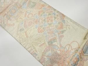 佐賀錦華文に鼓・花唐草・古典柄模様織出し袋帯